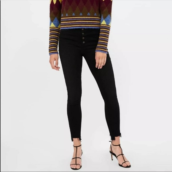 Zara Denim - Zara Denim High Rise Button Fly Black Skinny Jeans